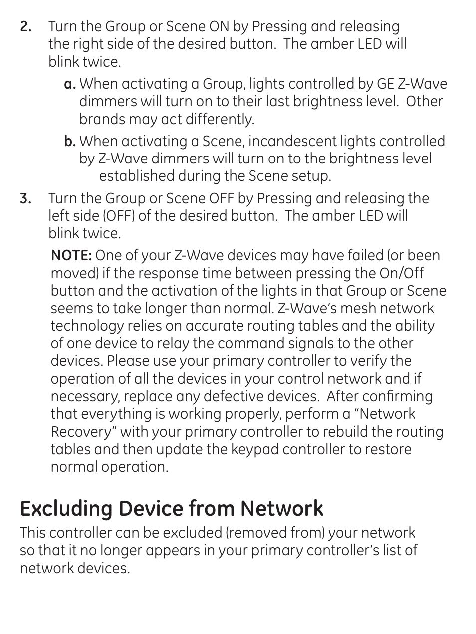 Excluding device from network | GE 45631 GE Z-Wave Wireless Keypad Controller User Manual | Page 13 / 20