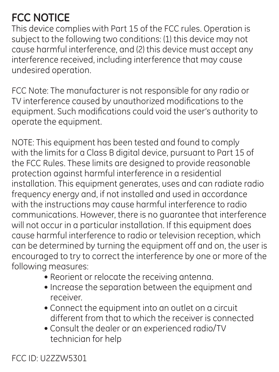 Fcc notice | GE 45631 GE Z-Wave Wireless Keypad Controller User Manual | Page 16 / 20