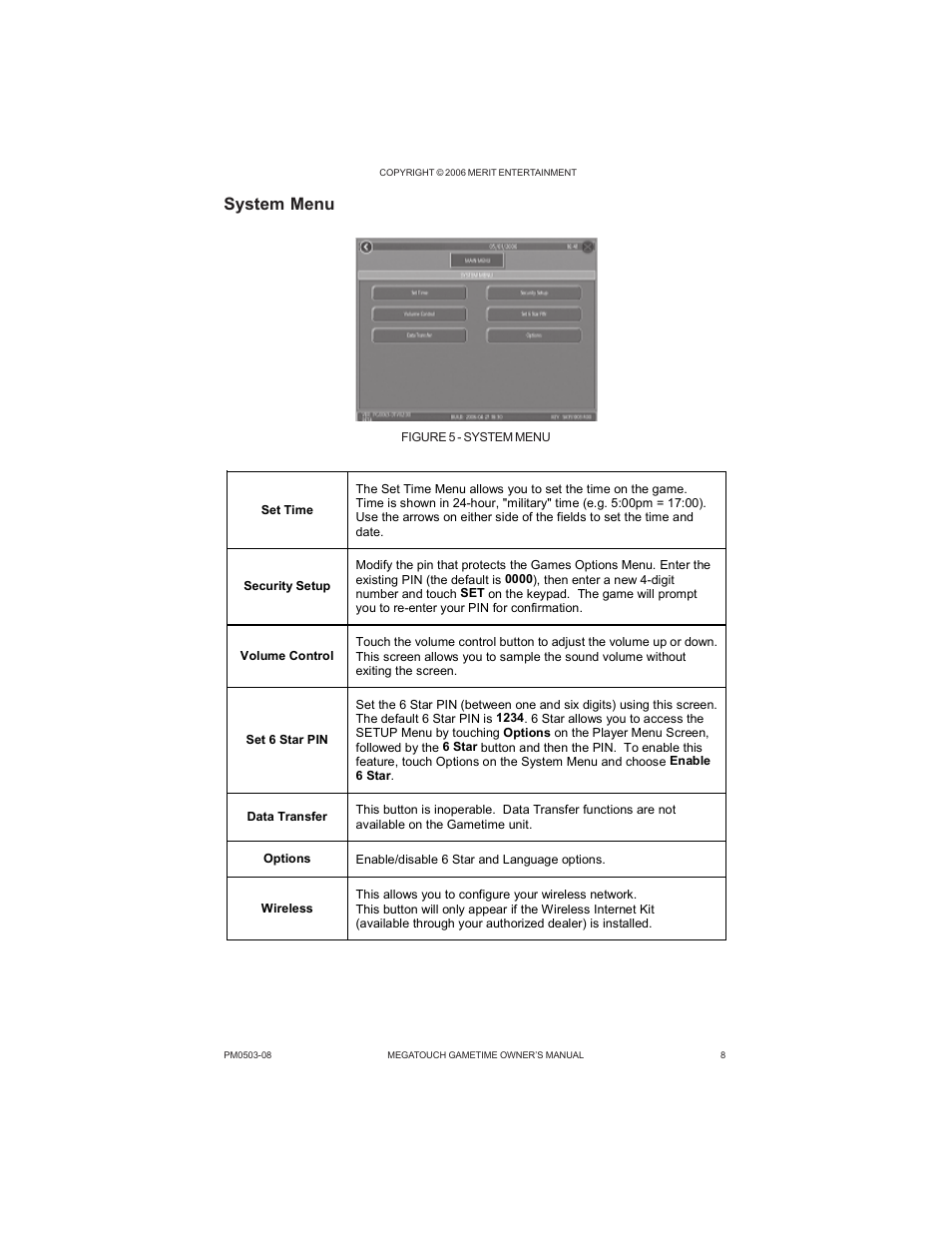 System menu | GameTime PM0503-08 User Manual | Page 10 / 34