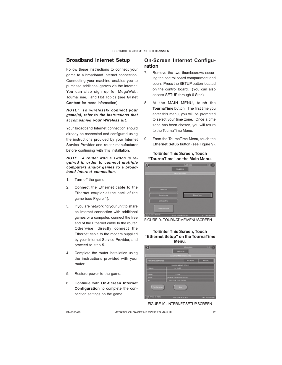 On-screen internet configu- ration, Broadband internet setup | GameTime PM0503-08 User Manual | Page 14 / 34