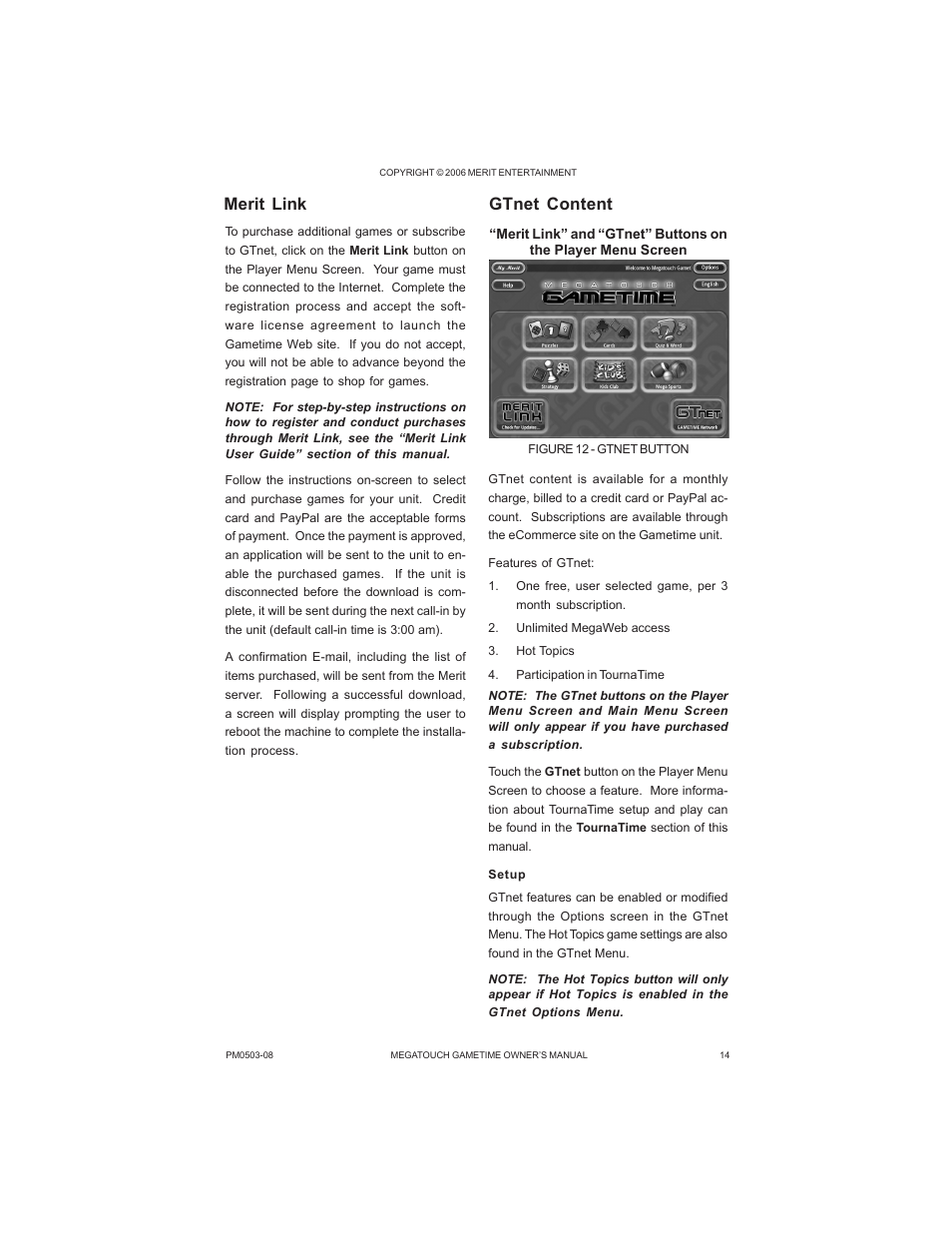 Merit link, Gtnet content | GameTime PM0503-08 User Manual | Page 16 / 34