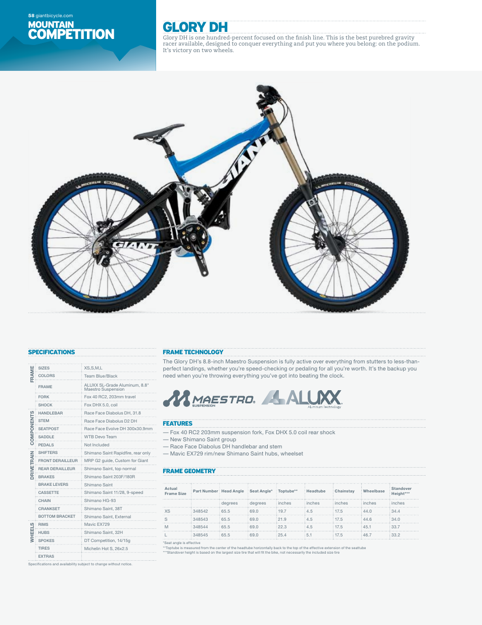 Giant GLORY DH User Manual | 1 page