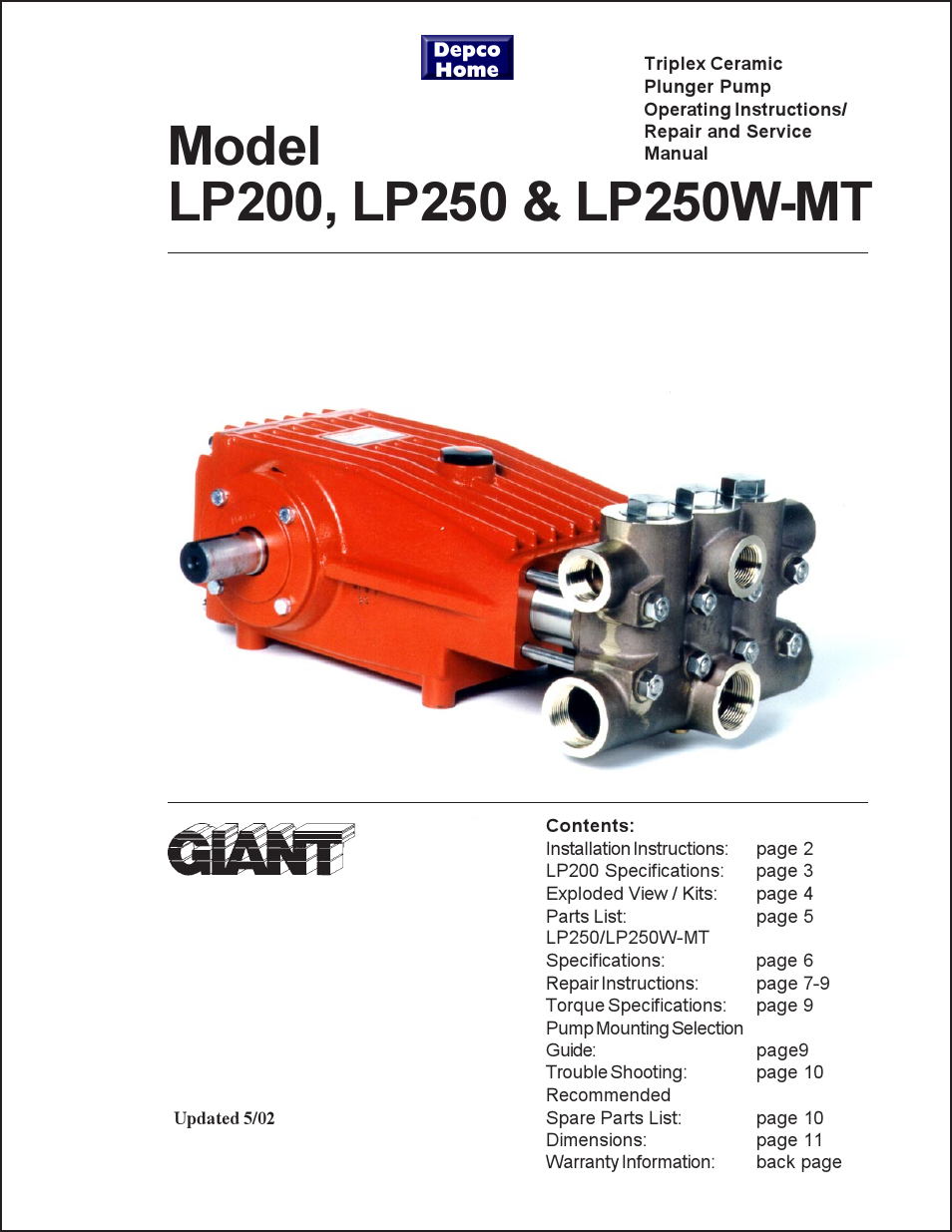 Giant LP250W-MT User Manual | 12 pages