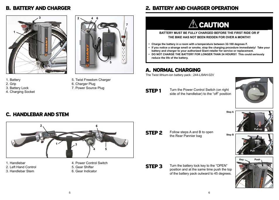 Caution, A. normal charging, Step 3 step 2 step 1 | Giant DX User Manual | Page 4 / 11