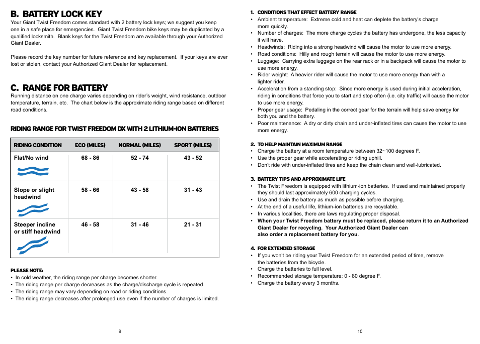 B. battery lock key, C. range for battery | Giant DX User Manual | Page 6 / 11