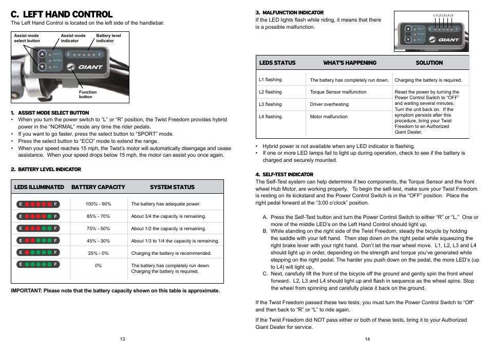 C. left hand control | Giant DX User Manual | Page 8 / 11
