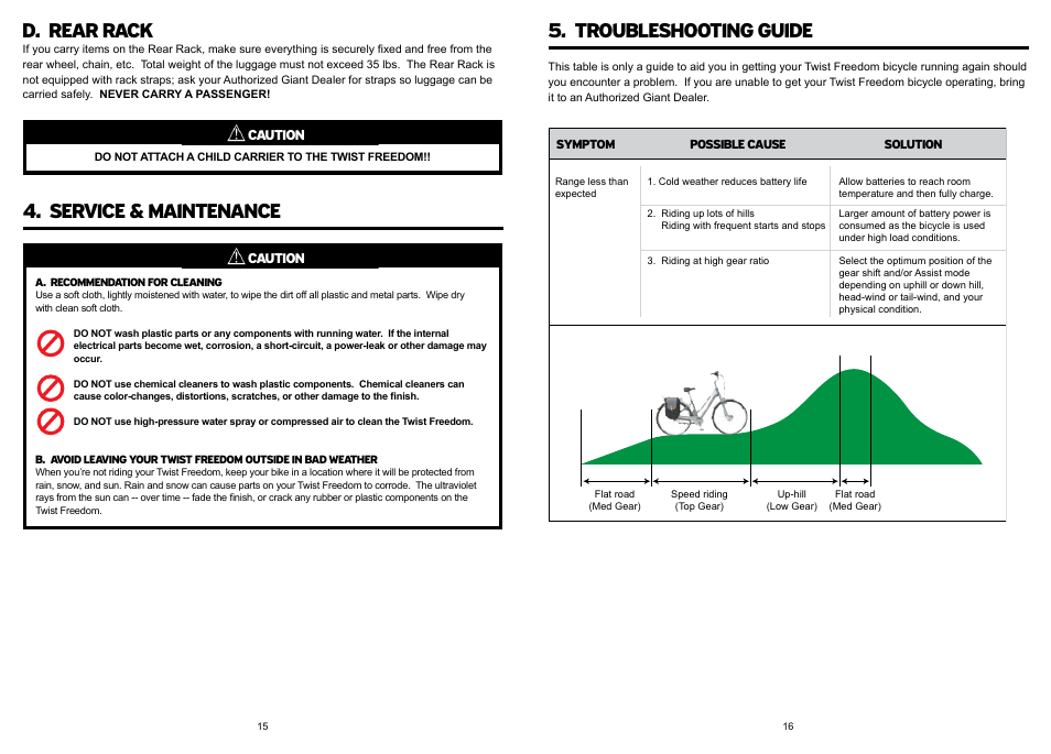 D. rear rack, Service & maintenance, Troubleshooting guide | Giant DX User Manual | Page 9 / 11