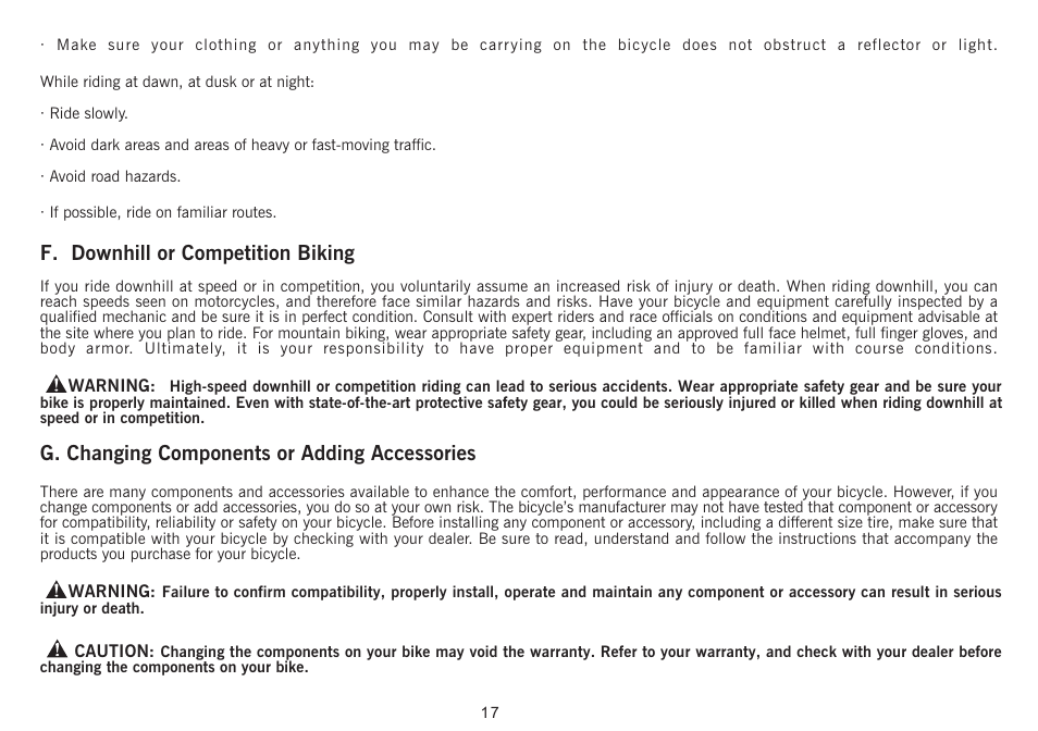 F. downhill or competition biking, G. changing components or adding accessories | Giant Revive User Manual | Page 18 / 41