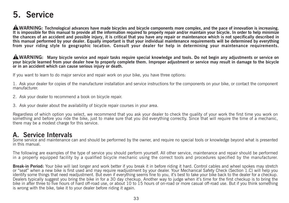 Service, A. service intervals | Giant Revive User Manual | Page 34 / 41