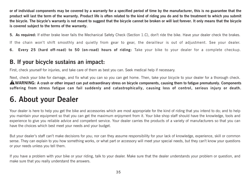 About your dealer, B. if your bicycle sustains an impact | Giant Revive User Manual | Page 36 / 41