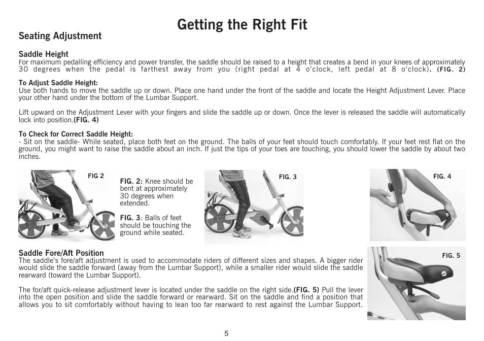 Getting the right fit, Seating adjustment | Giant Revive User Manual | Page 6 / 41