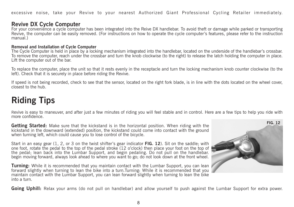 Riding tips, Revive dx cycle computer | Giant Revive User Manual | Page 9 / 41