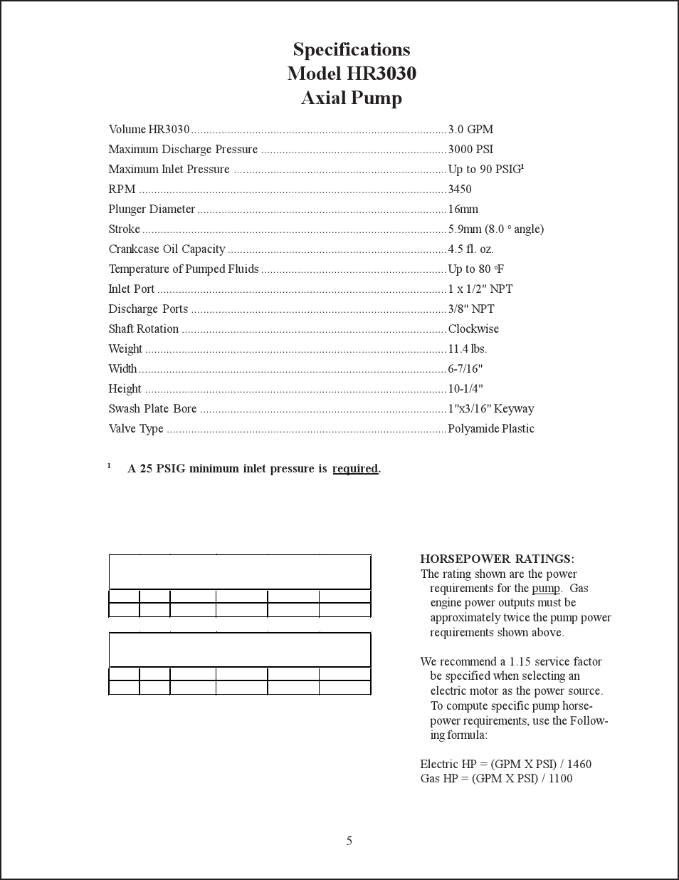 Specifications model hr3030 axial pump | Giant HR2527A User Manual | Page 5 / 12