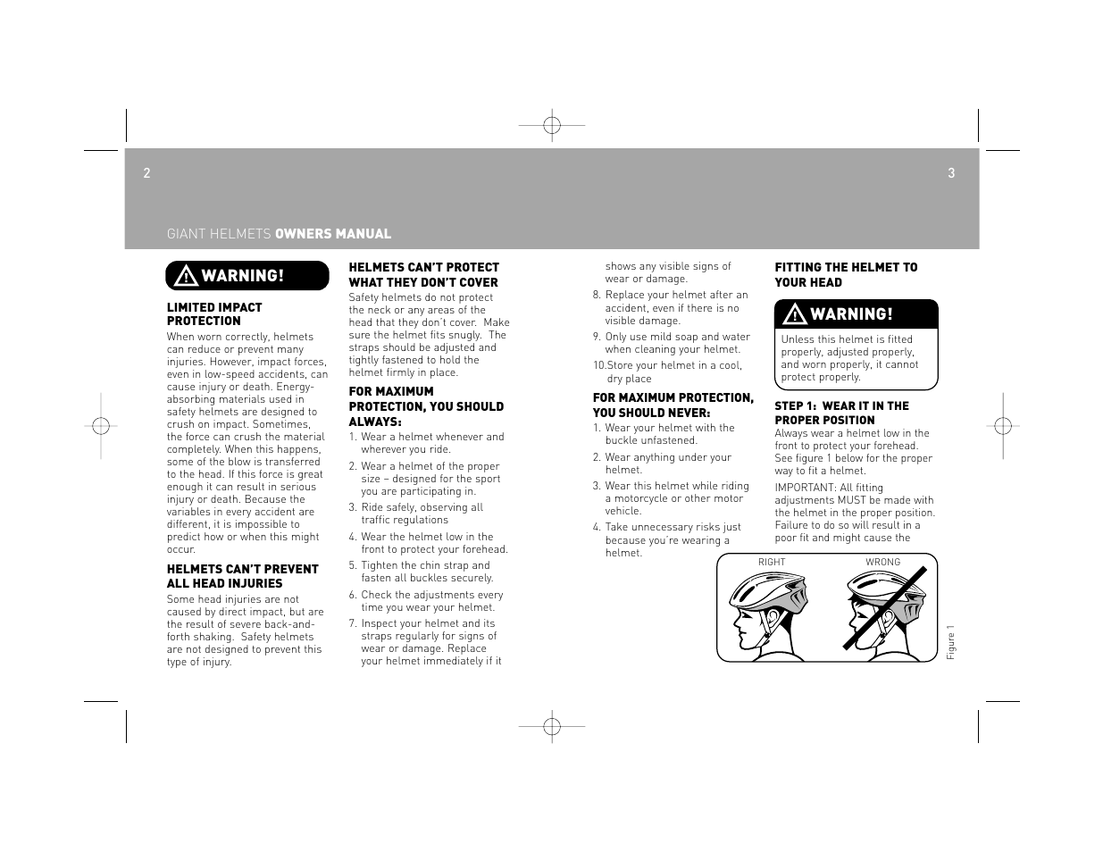 Warning | Giant HELMETS User Manual | Page 2 / 7