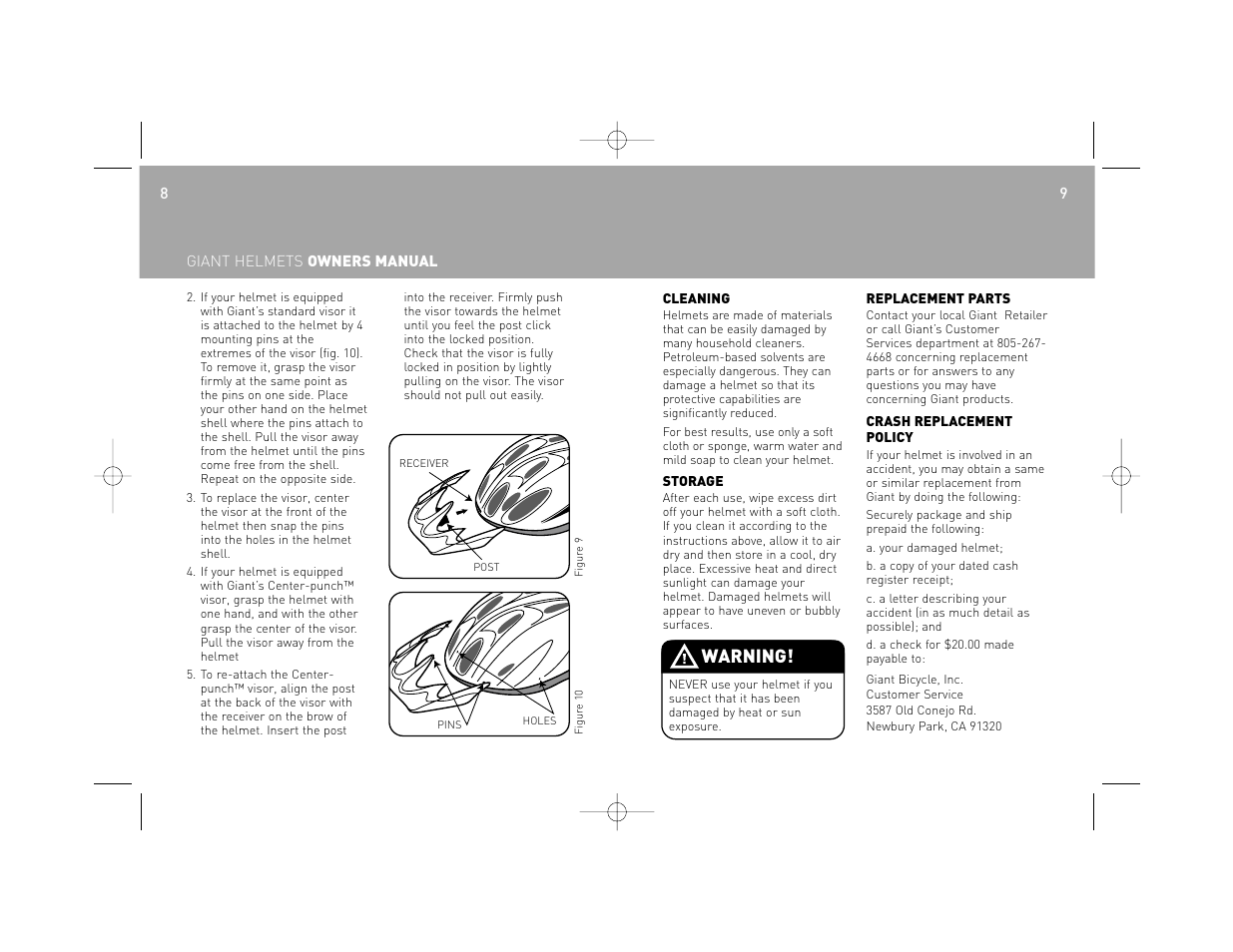 Warning | Giant HELMETS User Manual | Page 5 / 7