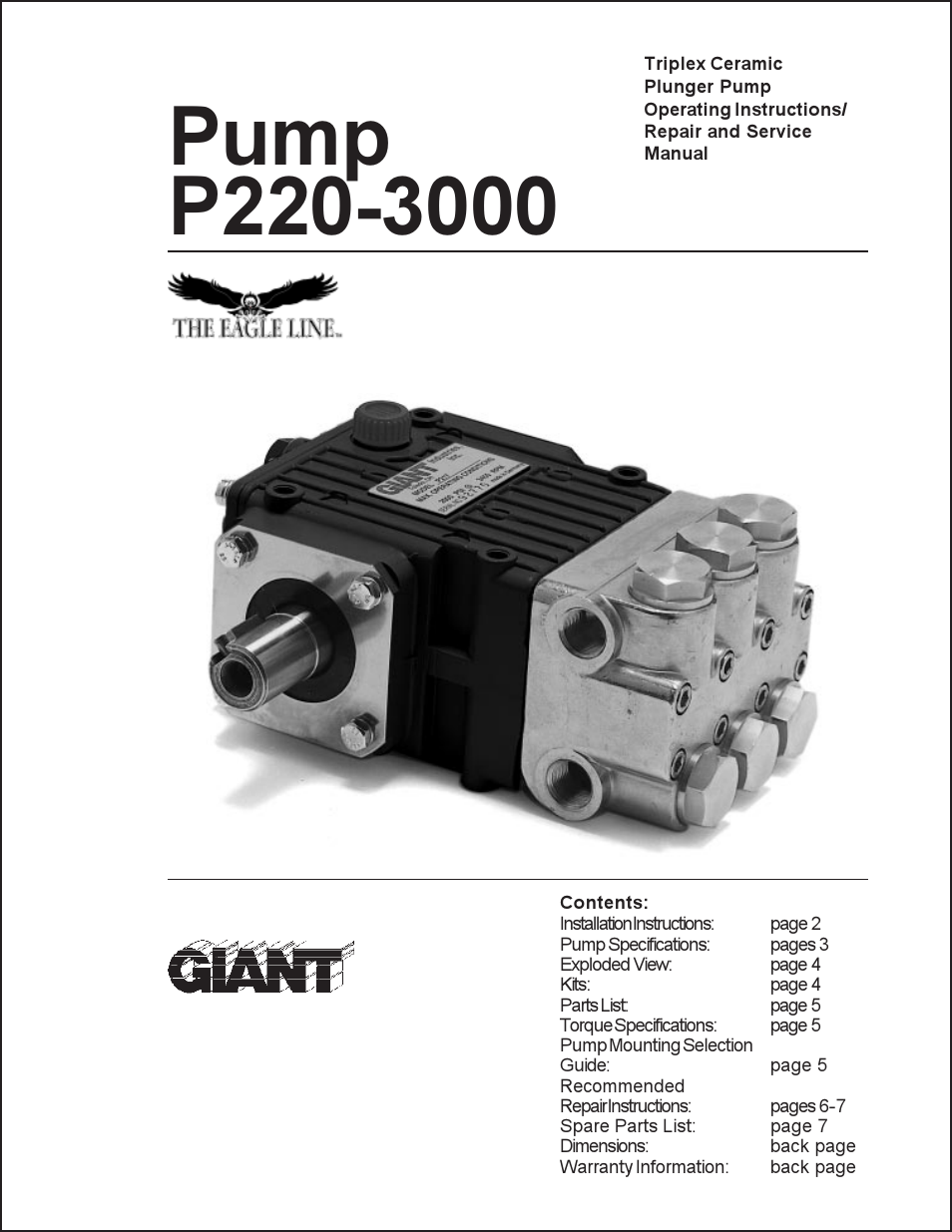 Giant TRIPLEX CERAMIC PLUNGER P220-3000 User Manual | 8 pages