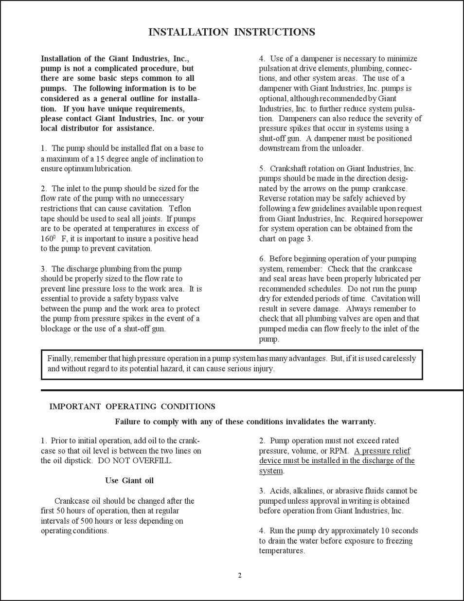 Installation instructions | Giant TRIPLEX CERAMIC PLUNGER P220-3000 User Manual | Page 2 / 8