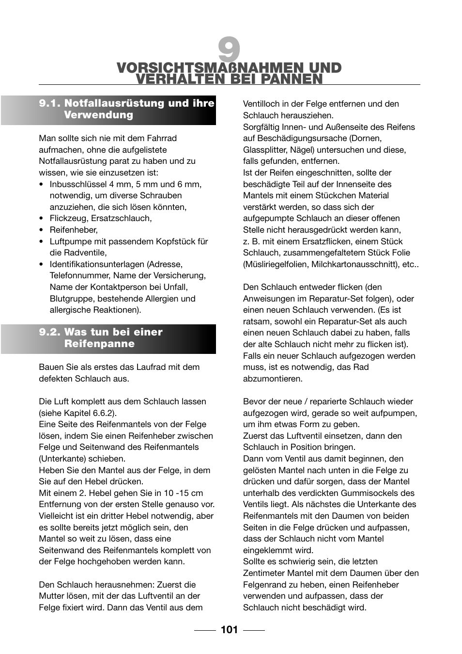 Vorsichtsmaßnahmen und verhalten bei pannen | Giant TwisT 2002 Motorized Bicycle User Manual | Page 103 / 148