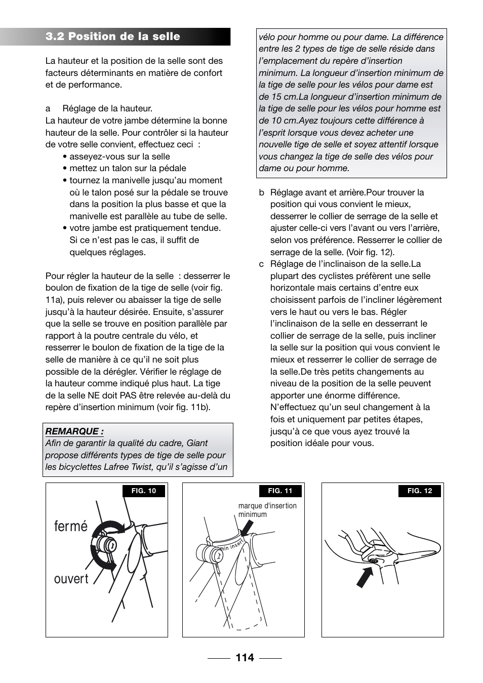 Fermé, Ouvert | Giant TwisT 2002 Motorized Bicycle User Manual | Page 116 / 148