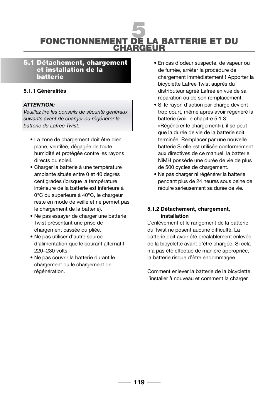 Fonctionnement de la batterie et du chargeur | Giant TwisT 2002 Motorized Bicycle User Manual | Page 121 / 148