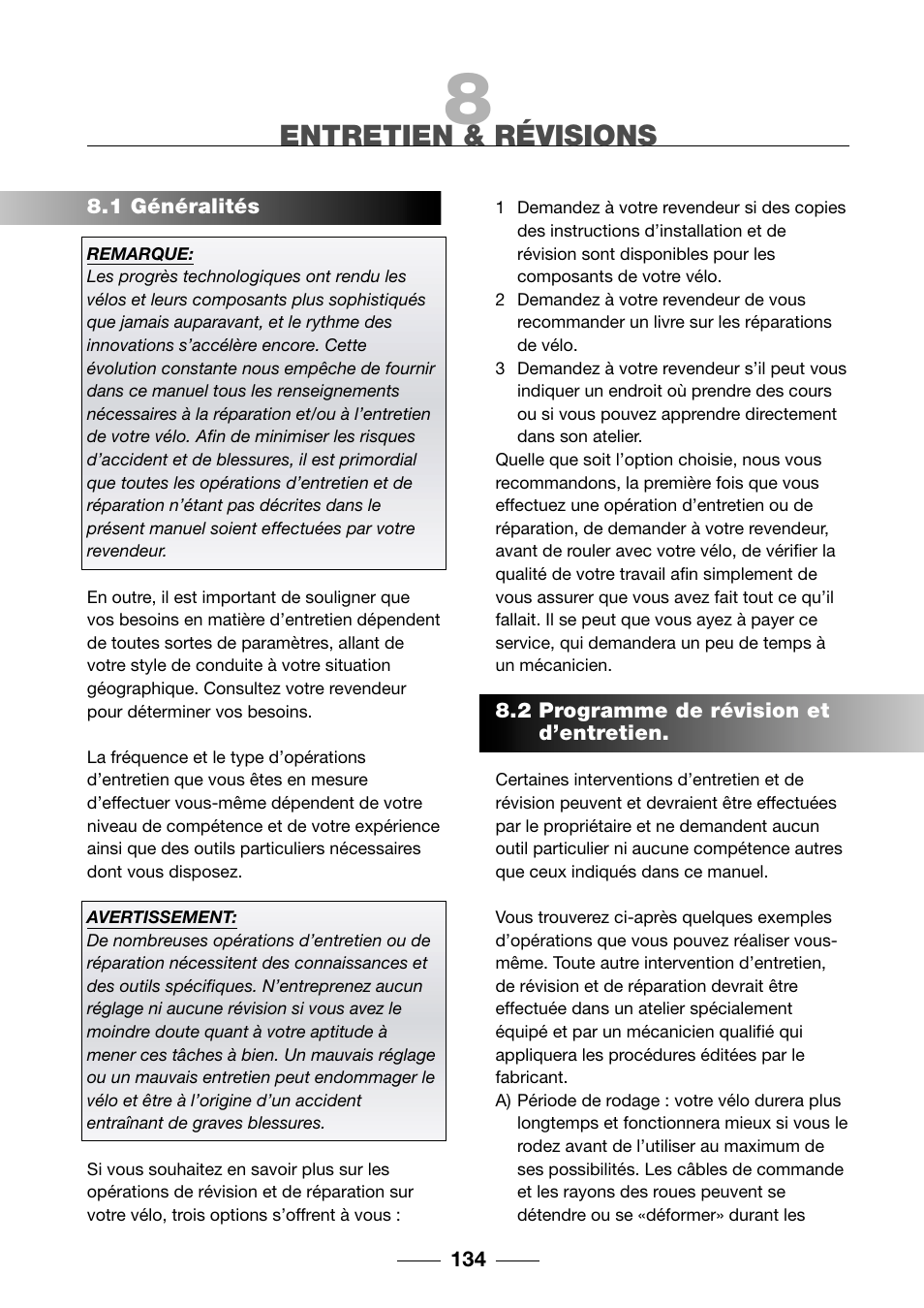 Entretien & révisions | Giant TwisT 2002 Motorized Bicycle User Manual | Page 136 / 148