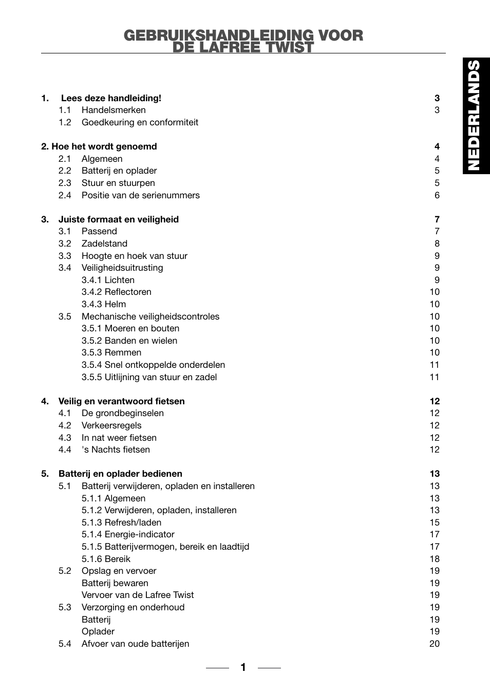 Gebruikshandleiding voor de lafree twist, Nederlands | Giant TwisT 2002 Motorized Bicycle User Manual | Page 3 / 148