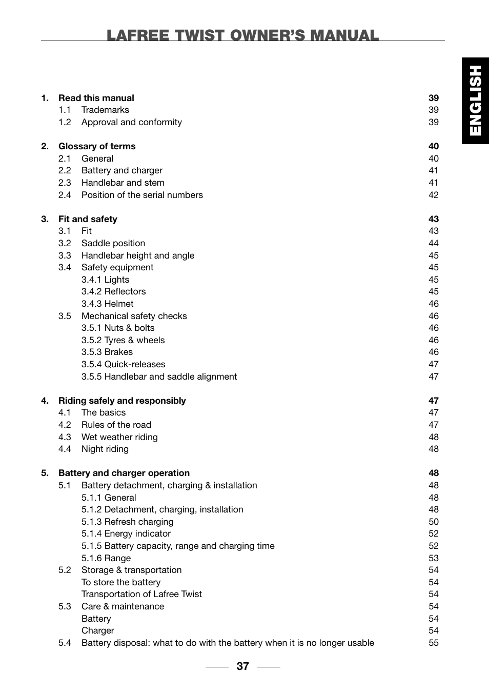 Lafree twist owner’s manual, English | Giant TwisT 2002 Motorized Bicycle User Manual | Page 39 / 148