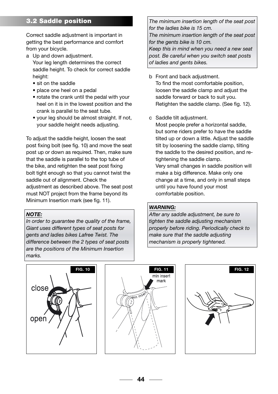 2 saddle position | Giant TwisT 2002 Motorized Bicycle User Manual | Page 46 / 148