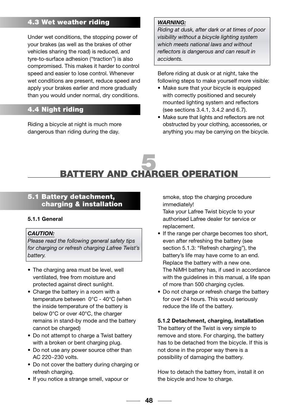Battery and charger operation | Giant TwisT 2002 Motorized Bicycle User Manual | Page 50 / 148