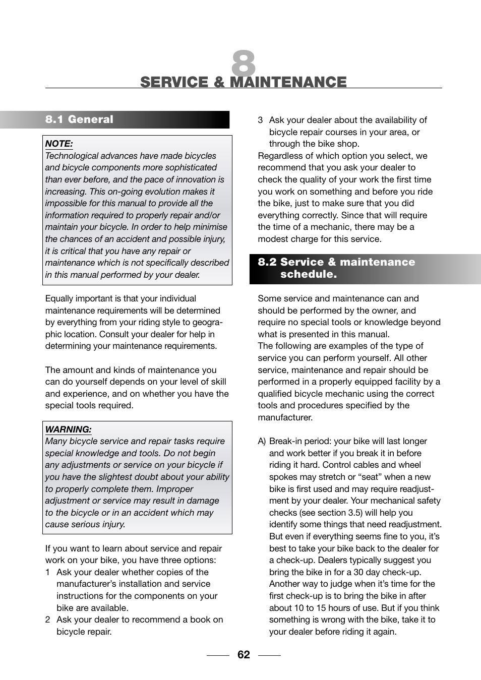 Service & maintenance | Giant TwisT 2002 Motorized Bicycle User Manual | Page 64 / 148