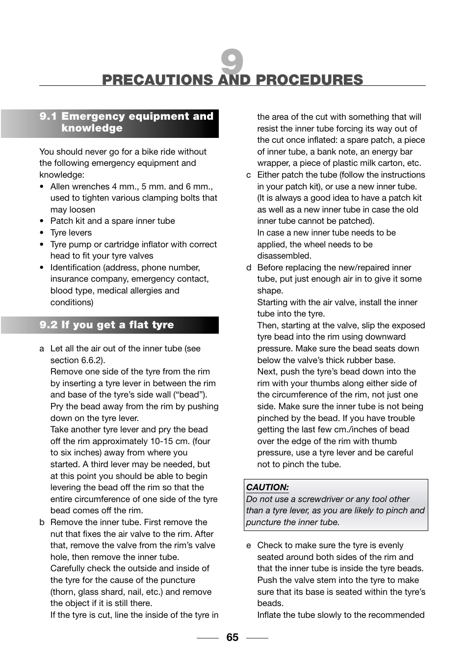 Precautions and procedures | Giant TwisT 2002 Motorized Bicycle User Manual | Page 67 / 148