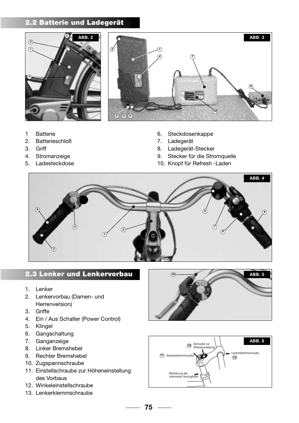 2 batterie und ladegerät, 3 lenker und lenkervorbau | Giant TwisT 2002 Motorized Bicycle User Manual | Page 77 / 148