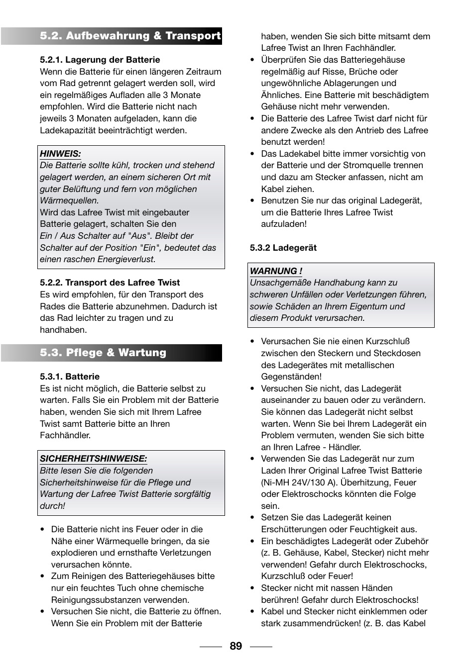 Aufbewahrung & transport, Pflege & wartung | Giant TwisT 2002 Motorized Bicycle User Manual | Page 91 / 148