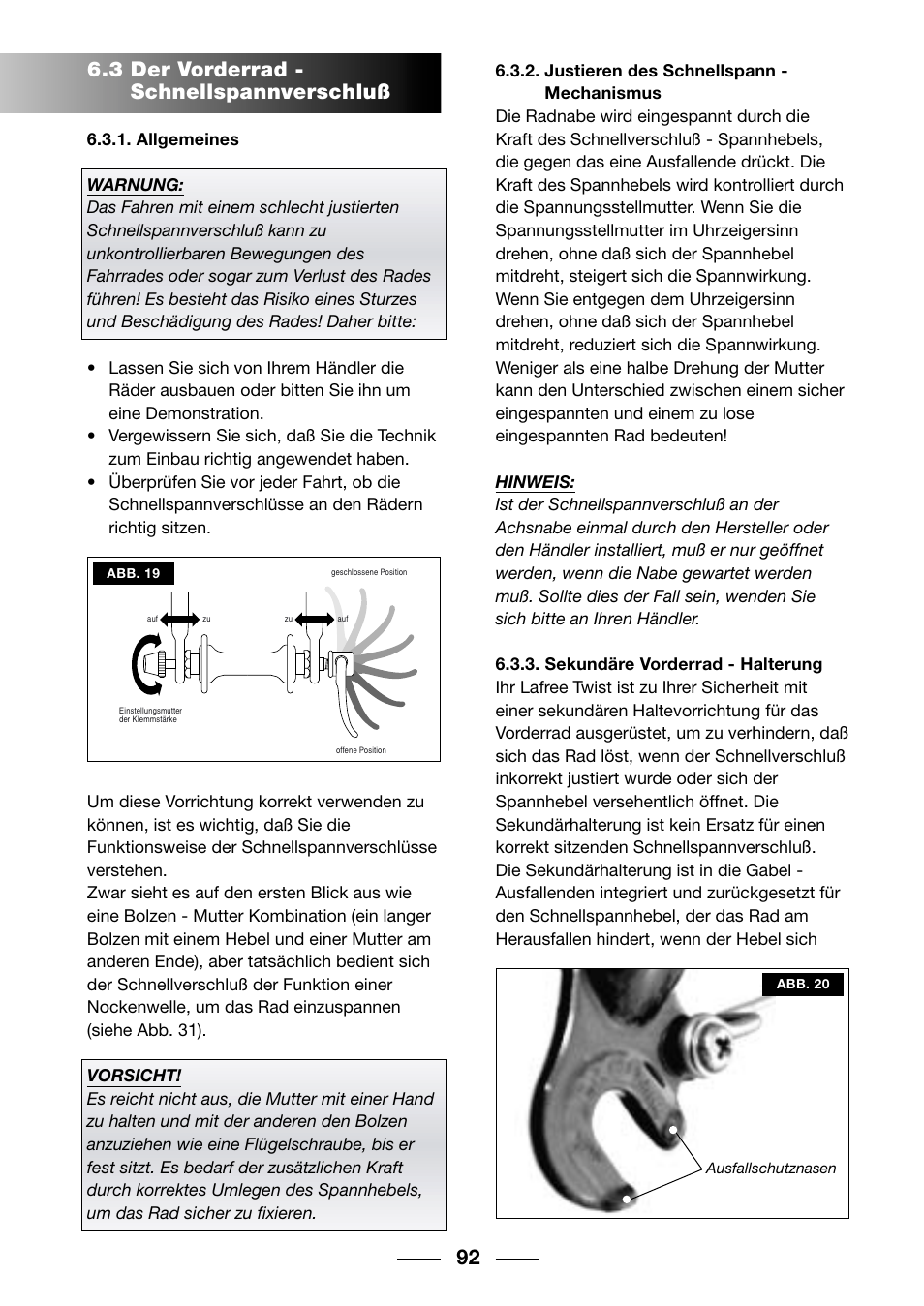 3 der vorderrad - schnellspannverschluß | Giant TwisT 2002 Motorized Bicycle User Manual | Page 94 / 148