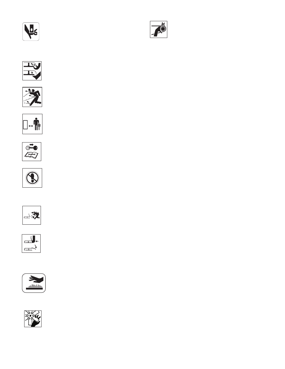 Pinch point, Danger! rotating parts, Warning | Hot surfaces, Rotating parts, Danger, Safety rules | Gravely Promaster 992066 User Manual | Page 7 / 29