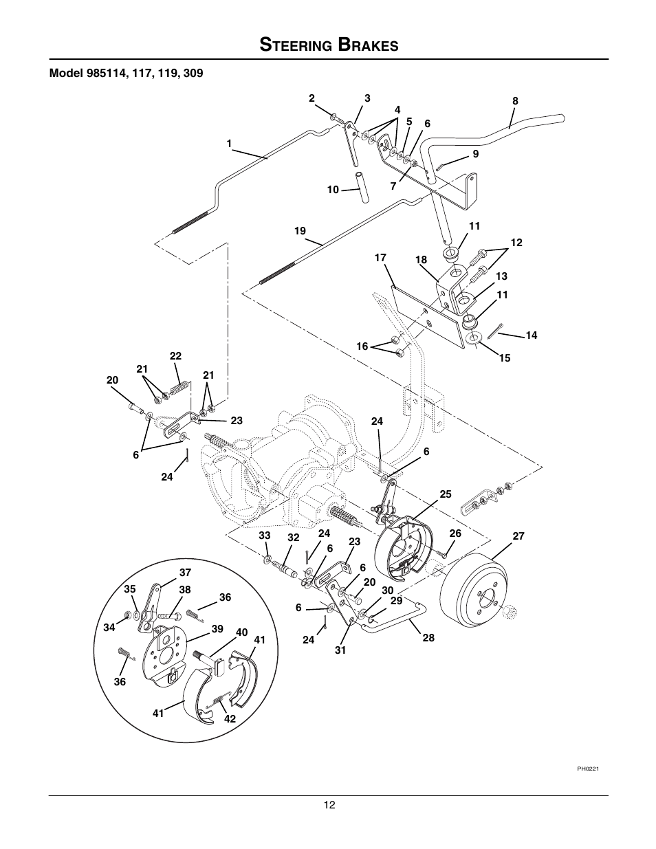 Steering brakes, Teering, Rakes | Gravely 985117 User Manual | Page 12 / 36