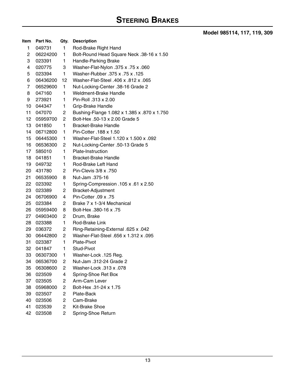 Steering brakes, Teering, Rakes | Gravely 985117 User Manual | Page 13 / 36