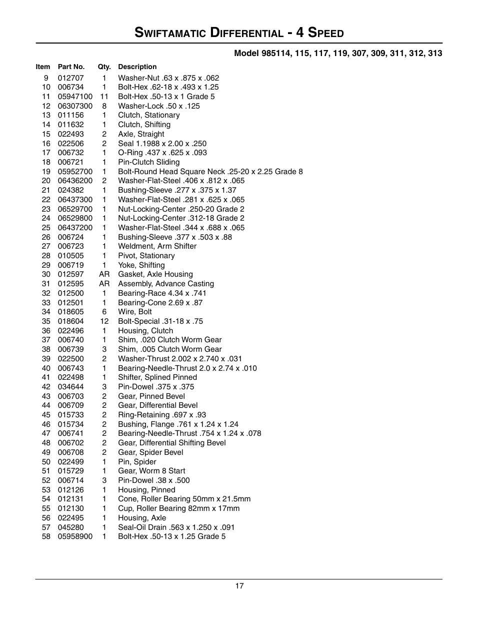 Swiftamatic differential - 4 speed, Wiftamatic, Ifferential | Peed | Gravely 985117 User Manual | Page 17 / 36