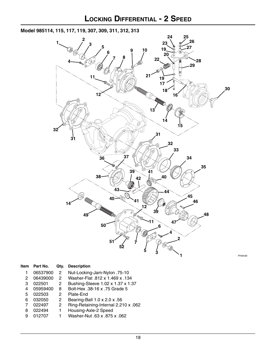 Locking differential - 2 speed, Ocking, Ifferential | Peed | Gravely 985117 User Manual | Page 18 / 36