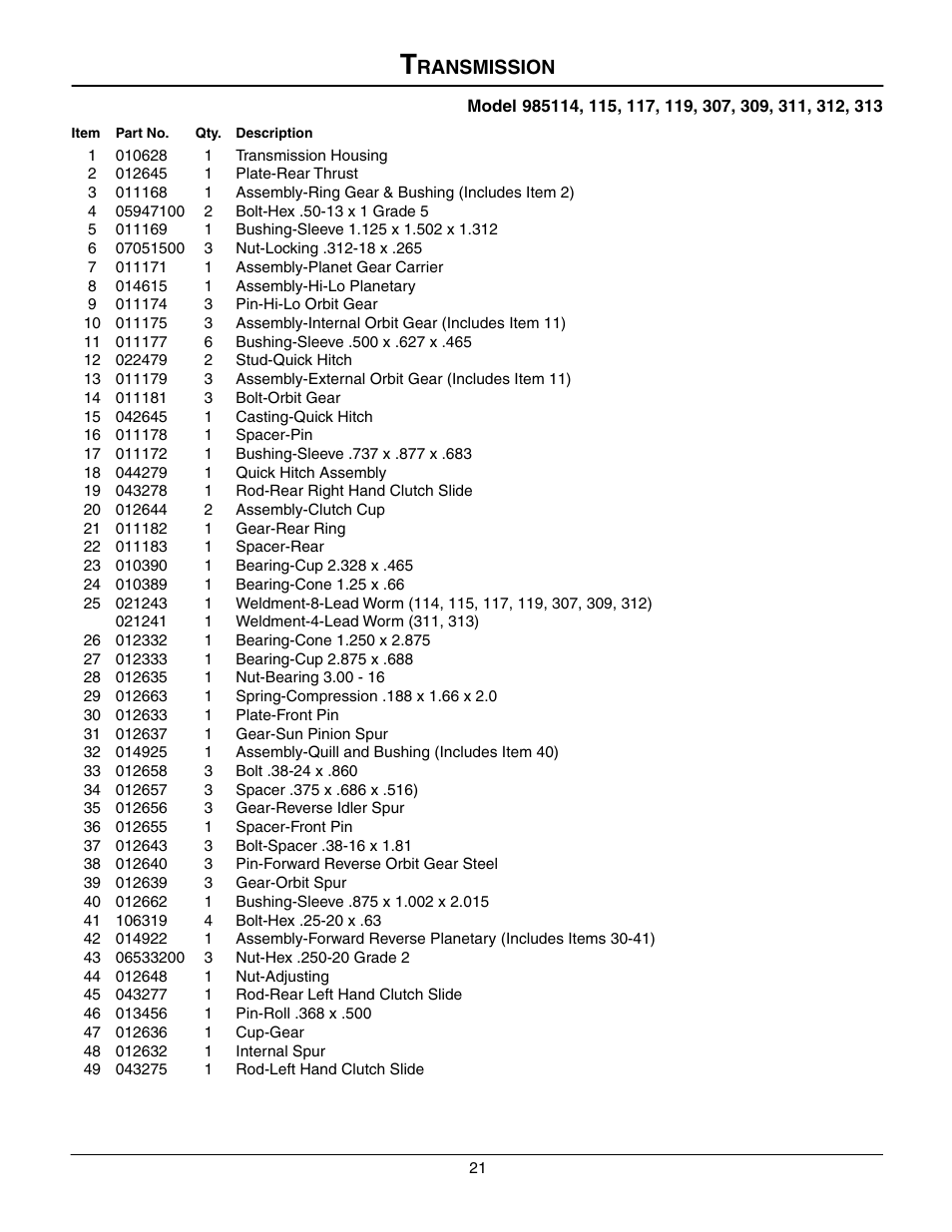 Transmission, Ransmission | Gravely 985117 User Manual | Page 21 / 36