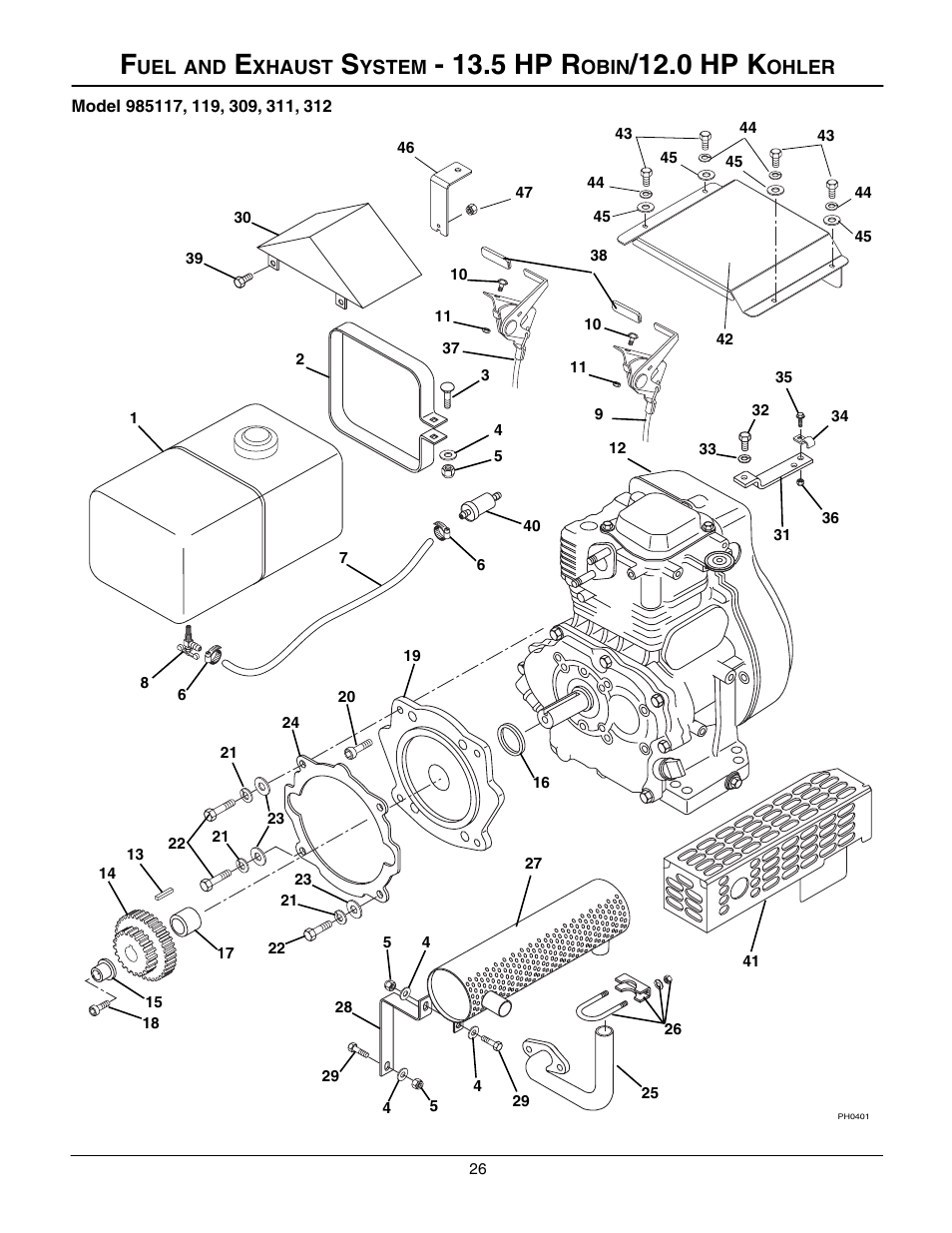 5 hp r, 0 hp k | Gravely 985117 User Manual | Page 26 / 36