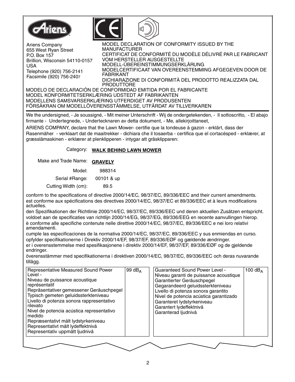 Gravely 988117 - HR1536FX User Manual | Page 2 / 33