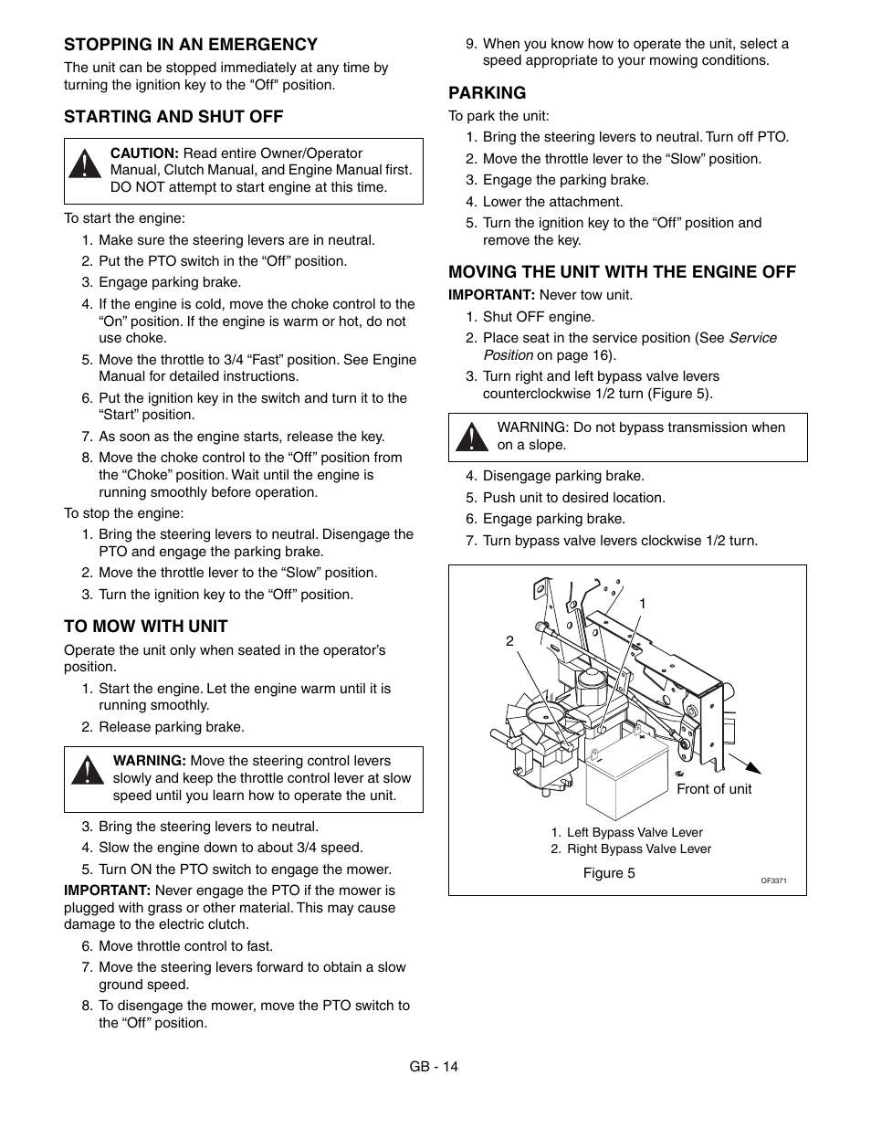 Es) (see, Moving the unit with the engine | Gravely 992042 19HP-144Z User Manual | Page 14 / 27