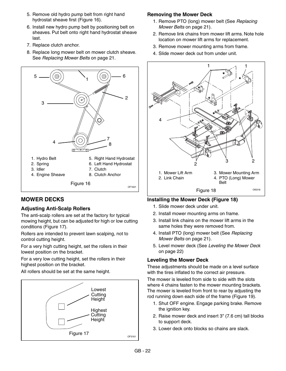 Y has been maintained (see, Leveling the, Mower deck | Gravely 992042 19HP-144Z User Manual | Page 22 / 27