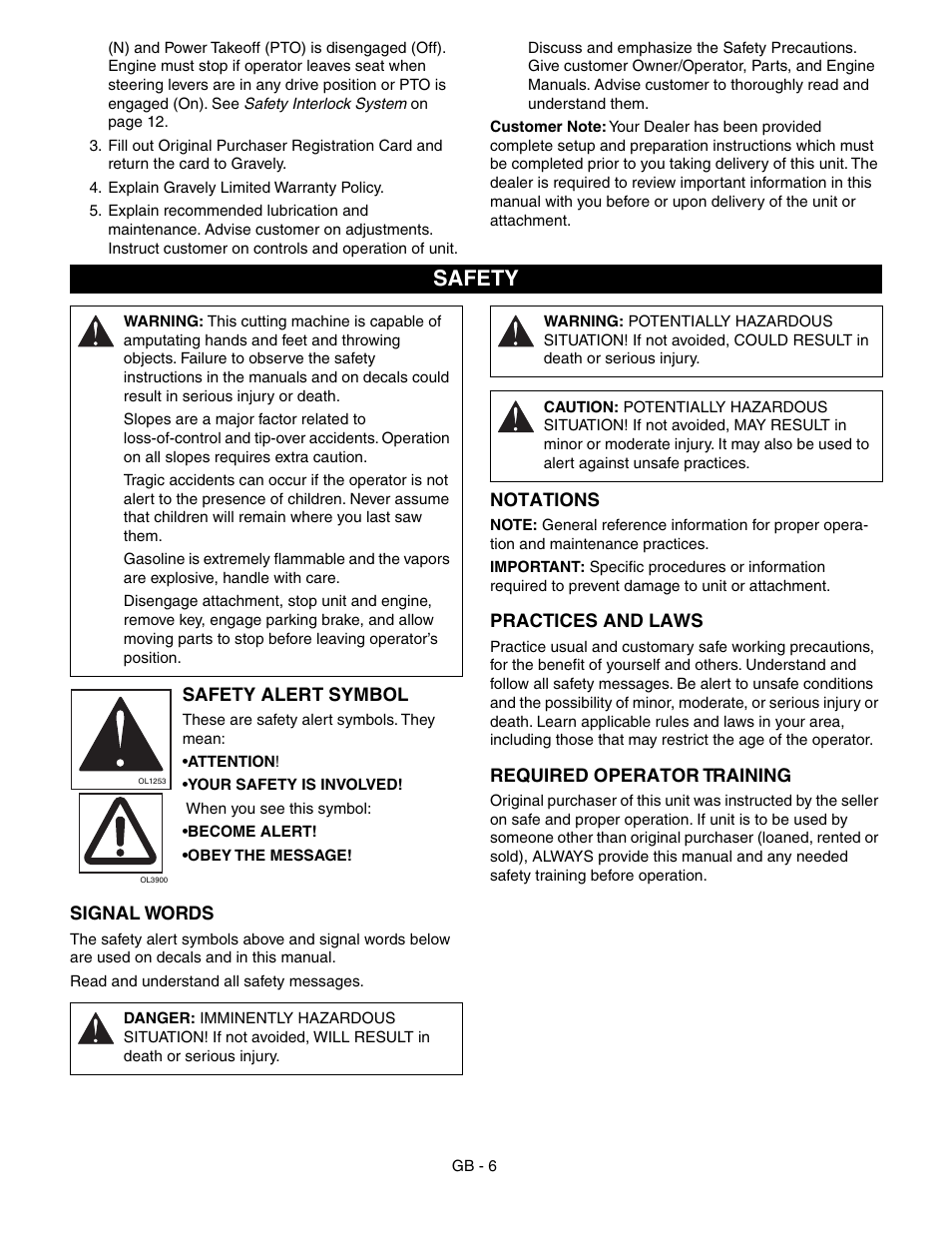 Safety | Gravely 992042 19HP-144Z User Manual | Page 6 / 27