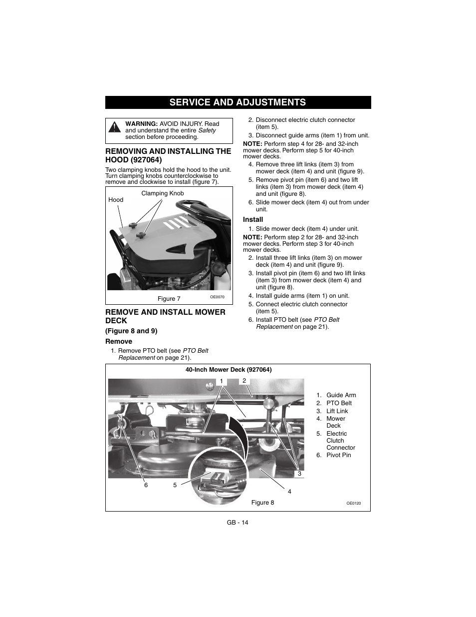 Service and adjustments | Gravely 927062-1232 User Manual | Page 14 / 27