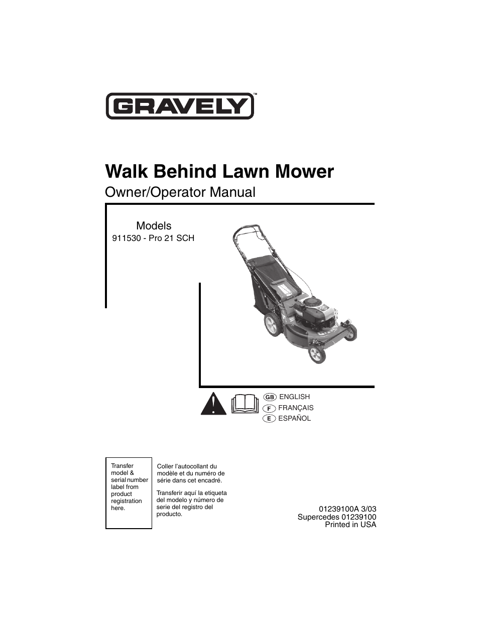 Gravely 911530 - Pro 21 SCH User Manual | 23 pages