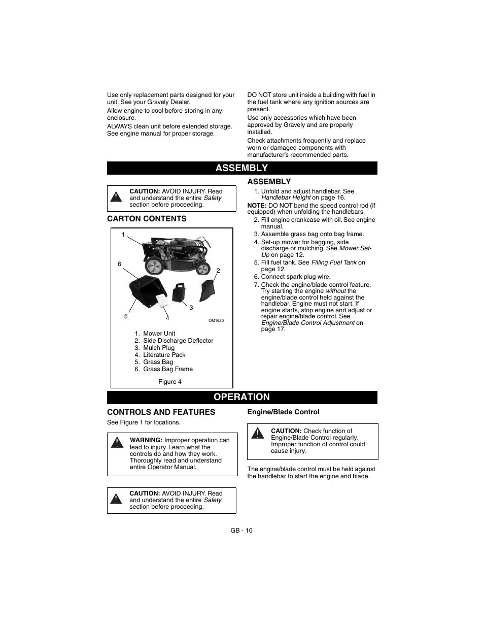 Assembly, Operation | Gravely 911530 - Pro 21 SCH User Manual | Page 10 / 23