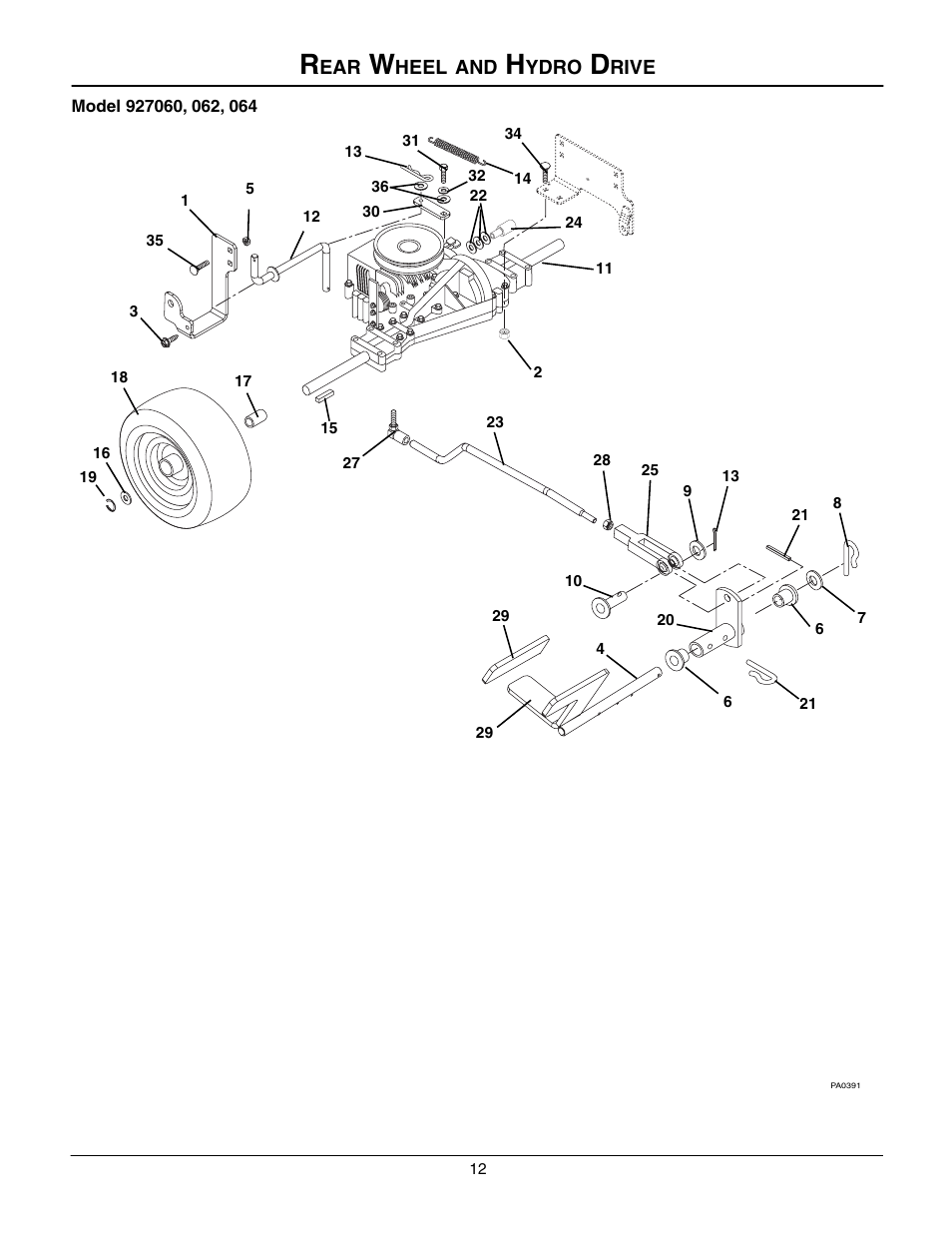 Rear wheel and hydro drive | Gravely 927060 - RM1028 User Manual | Page 12 / 25