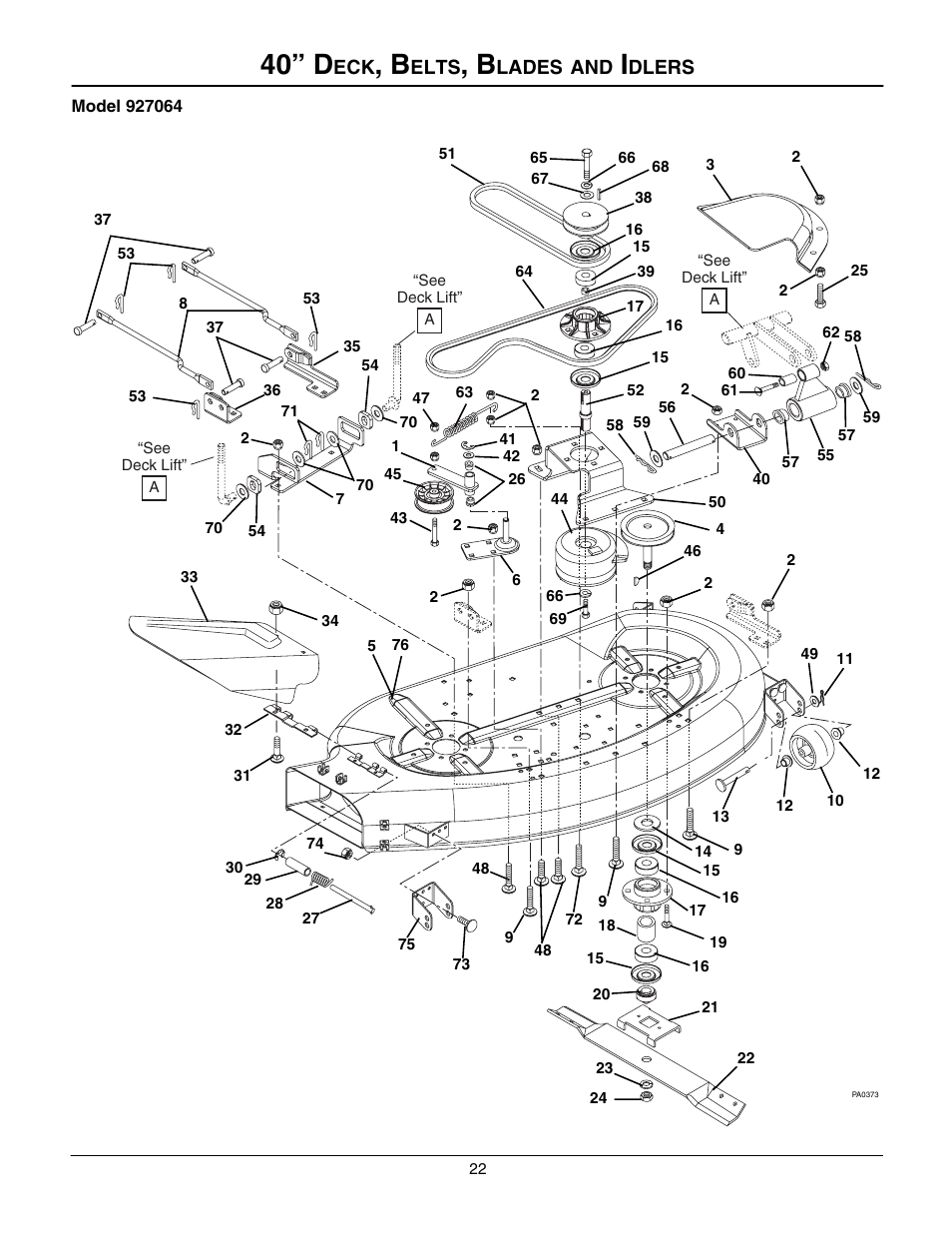 40” deck, belts, blades and idlers, 40” d | Gravely 927060 - RM1028 User Manual | Page 22 / 25